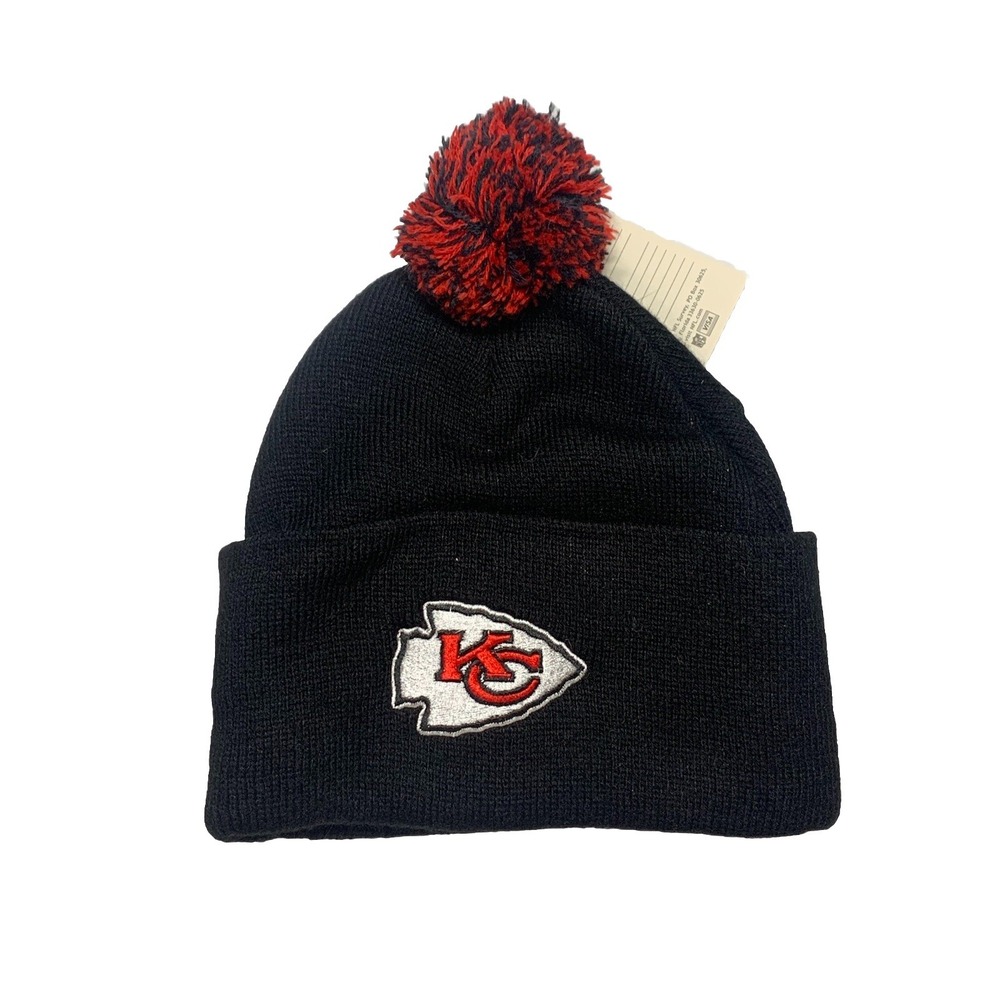 Kansas City Chiefs Beanie Winter Hat Knit Vintage Deadstock OSFA Pom Pom 90s NWT